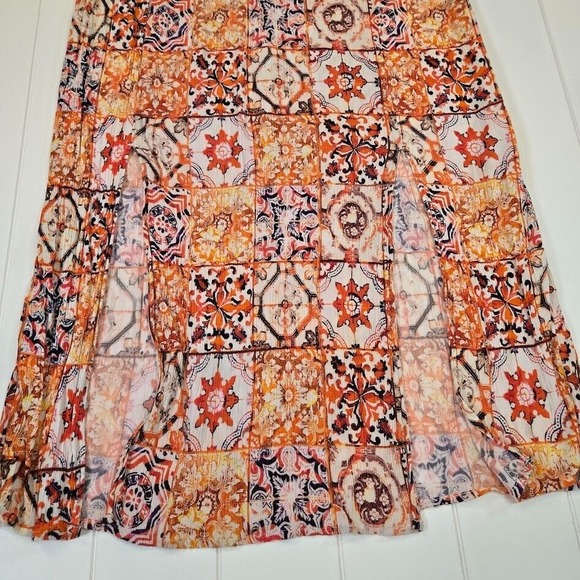 SOFT SURROUNDINGS Size SMALL Orange Floral Batik Short Sleeve Smocked Maxi Dress - Picture 4 of 9